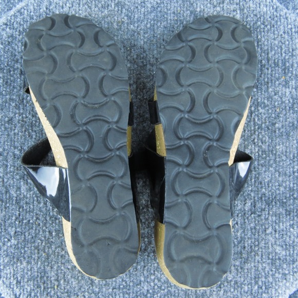 Spring Step Women Flip Flop Sandal Shoes Black Patent Leather Size 38 Medium - Picture 7 of 9